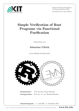 Simple Verification of Rust Programs Via Functional Purification