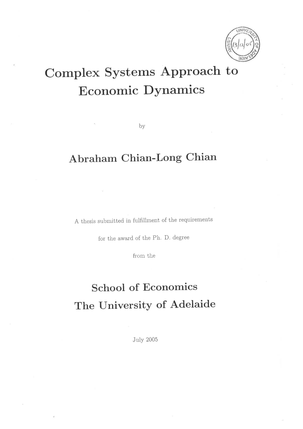 Complex Systems Approach to Economic Dynamics