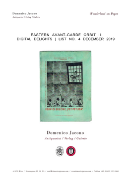 EASTERN AVANT-GARDE ORBIT II DIGITAL DELIGHTS | LIST NO. 4 DECEMBER 2019 Dear Clients, Colleagues and Friends