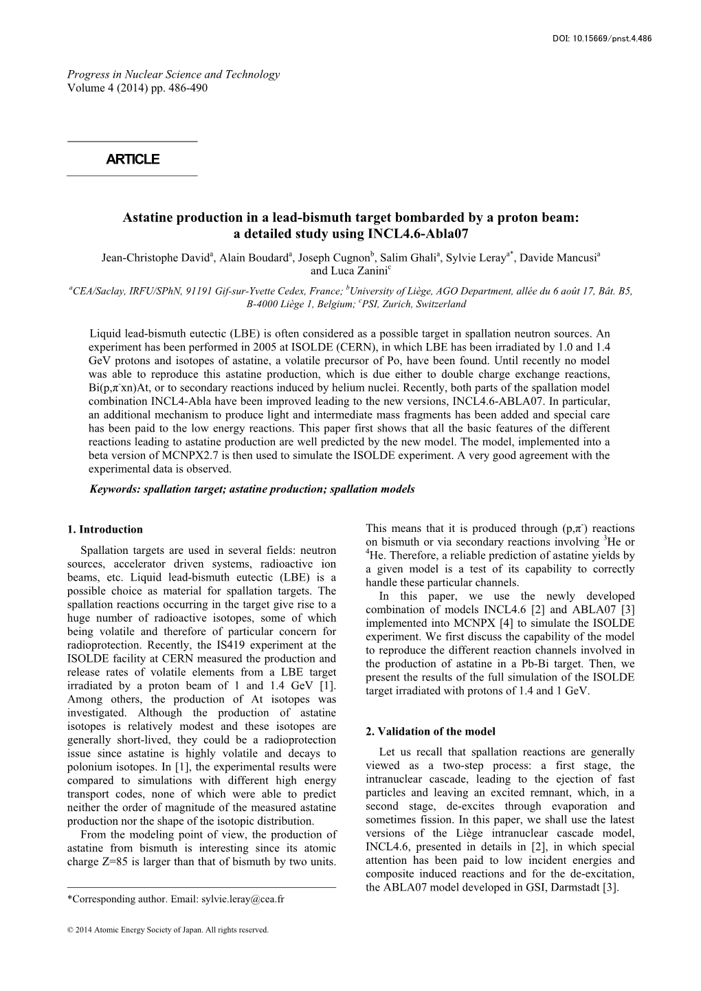 Astatine Production in a Lead-Bismuth Target Bombarded by a Proton Beam