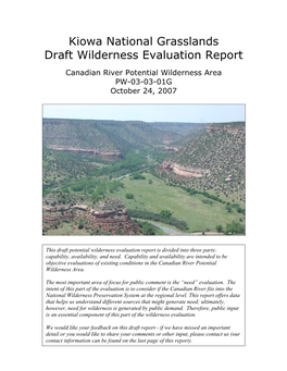 Kiowa National Grasslands Draft Wilderness Evaluation Report