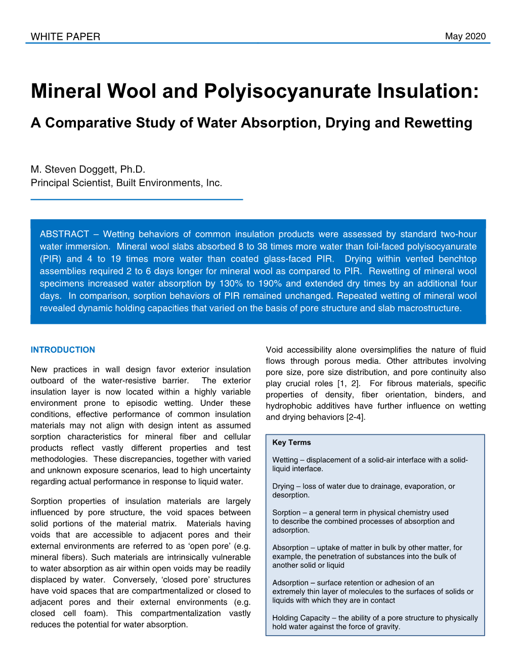 Mineral Wool and Polyisocyanurate Insulation: a Comparative Study of Water Absorption, Drying and Rewetting