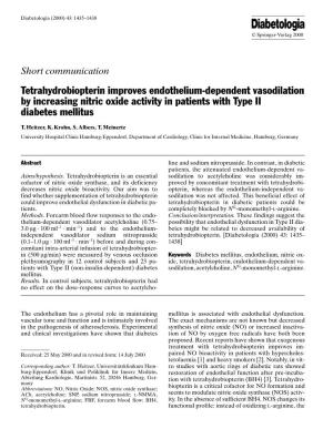 Tetrahydrobiopterin Improves Endothelium-Dependent Vasodilation by Increasing Nitric Oxide Activity in Patients with Type II Diabetes Mellitus