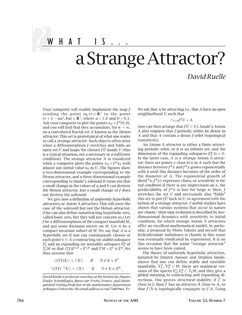 What Is. . . a Strange Attractor, Volume 53, Number 7
