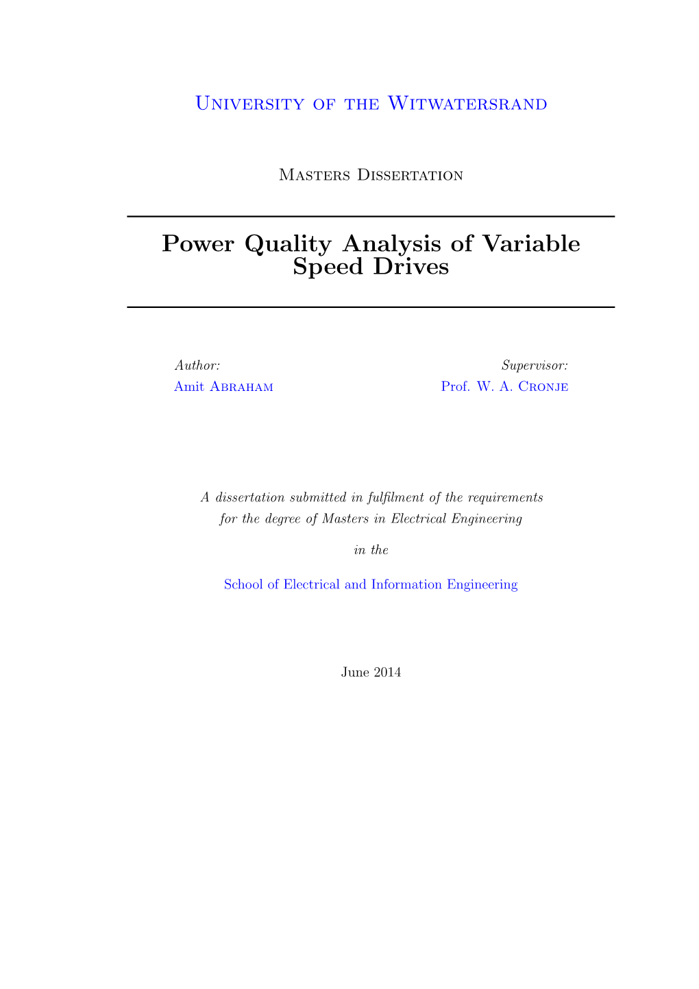 Power Quality Analysis of Variable Speed Drives