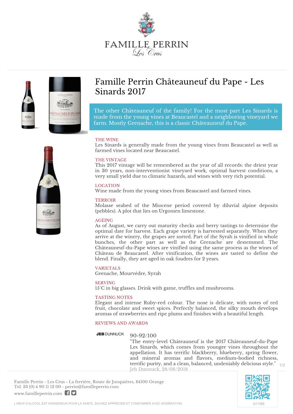 Famille Perrin Châteauneuf Du Pape - Les Sinards 2017