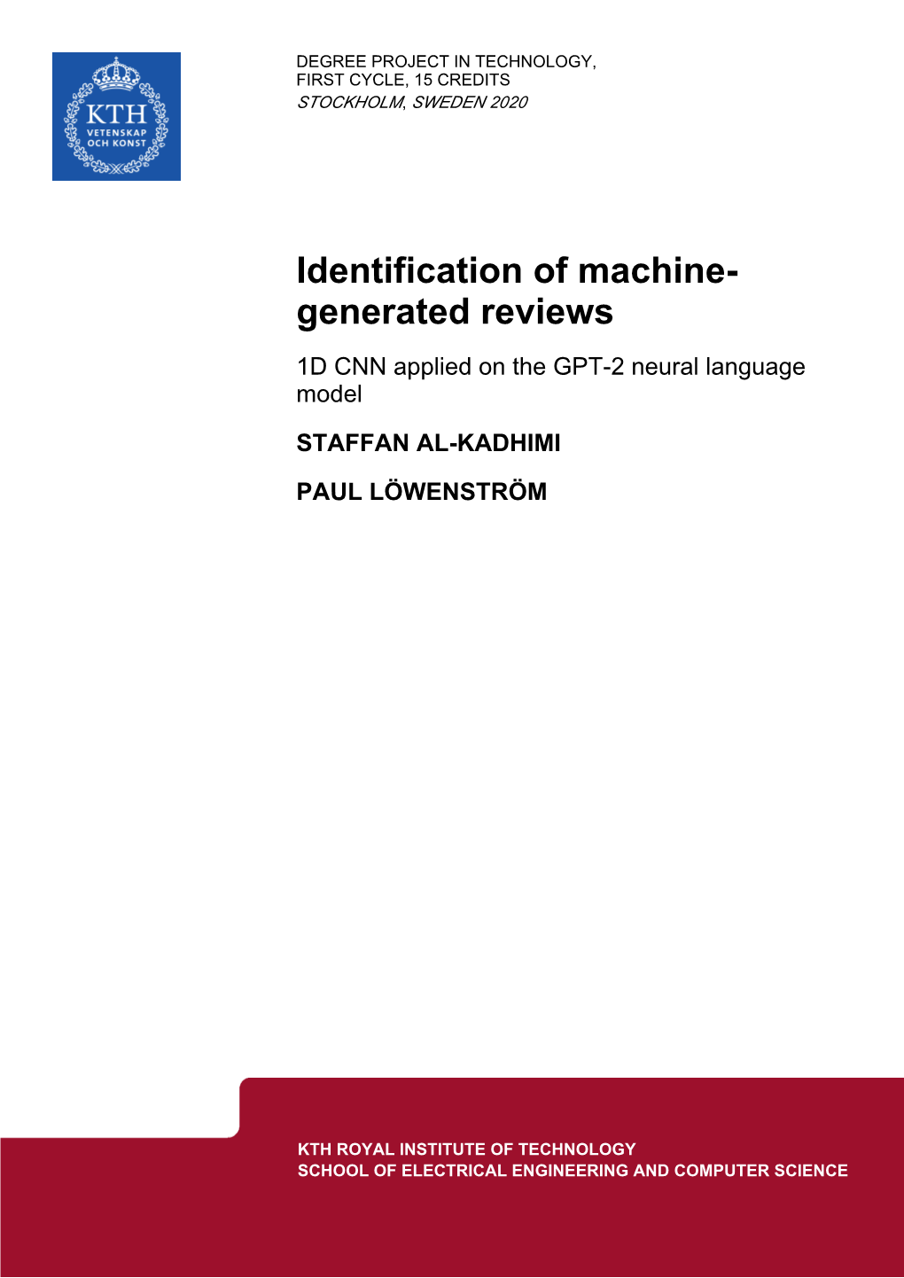 Identification of Machine- Generated Reviews 1D CNN Applied on the GPT-2 Neural Language Model