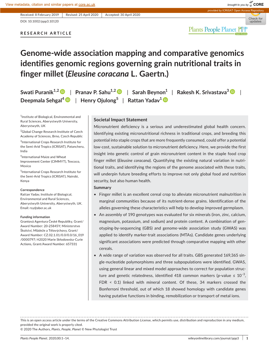 Genome‐Wide Association Mapping and Comparative Genomics