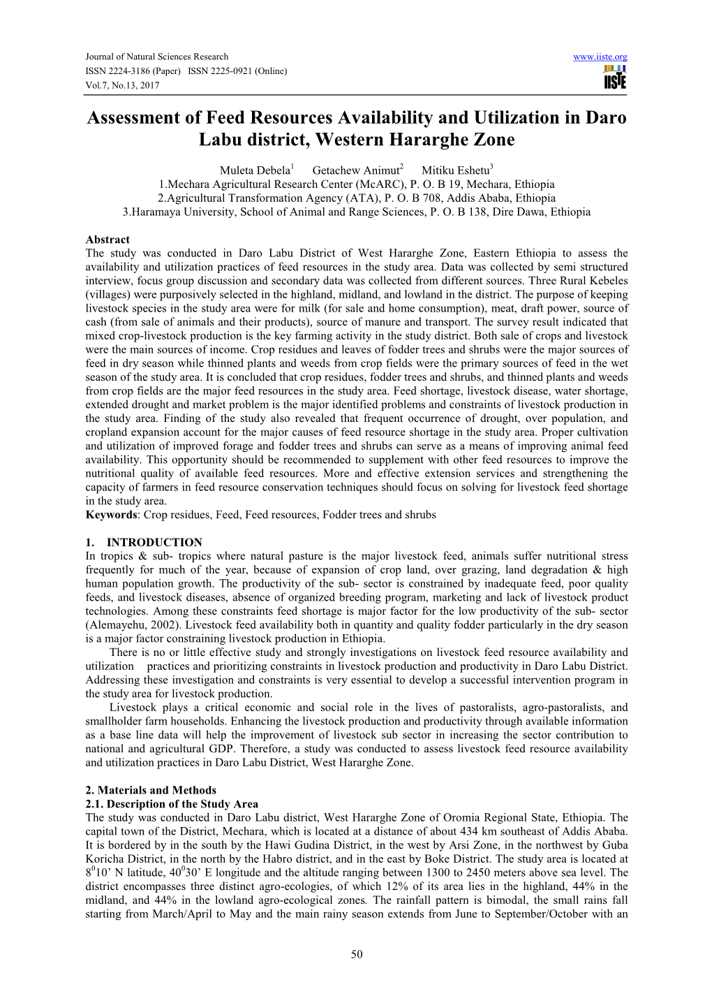 Assessment of Feed Resources Availability and Utilization in Daro Labu District, Western Hararghe Zone