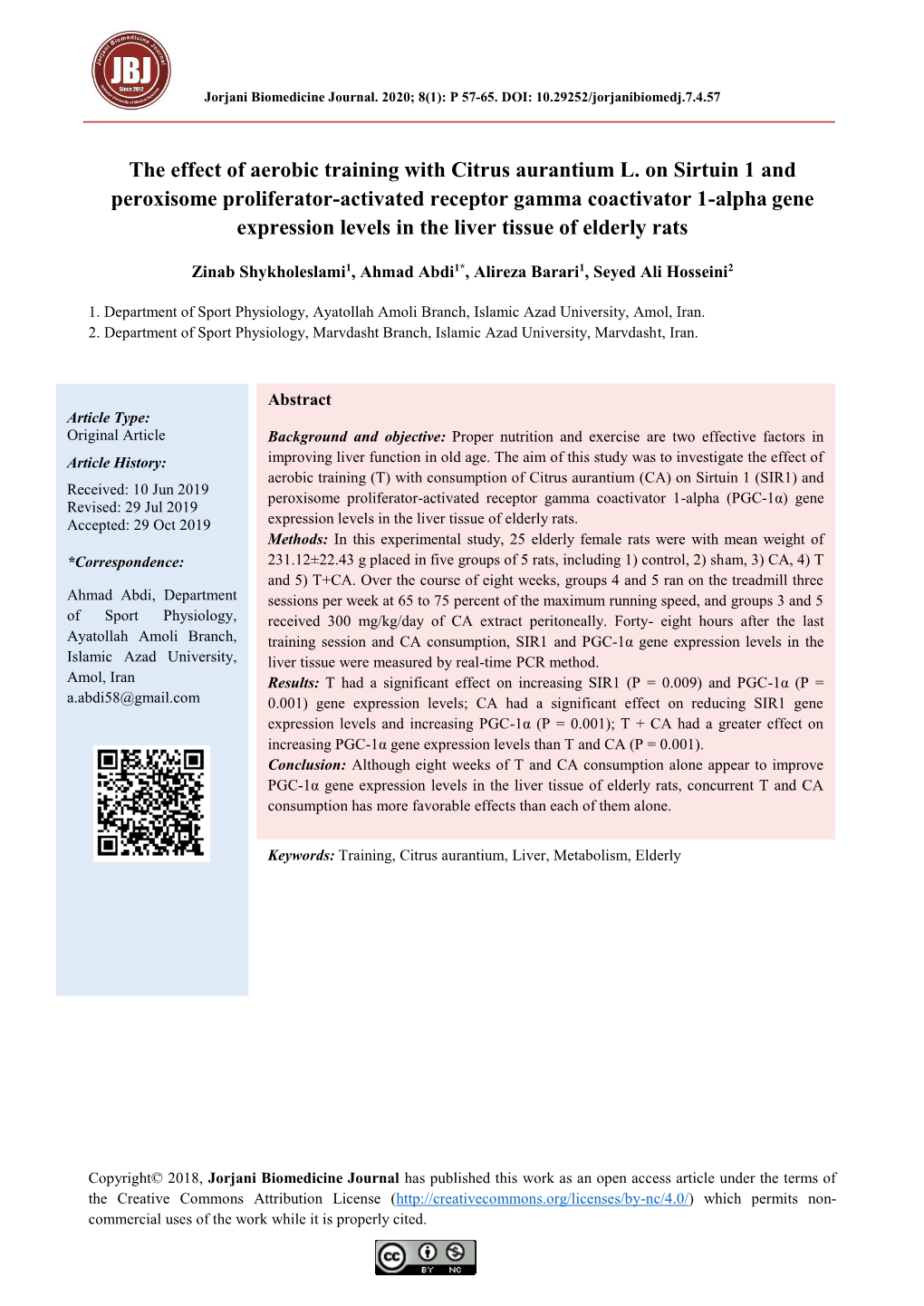 The Effect of Aerobic Training with Citrus Aurantium L. on Sirtuin 1 And