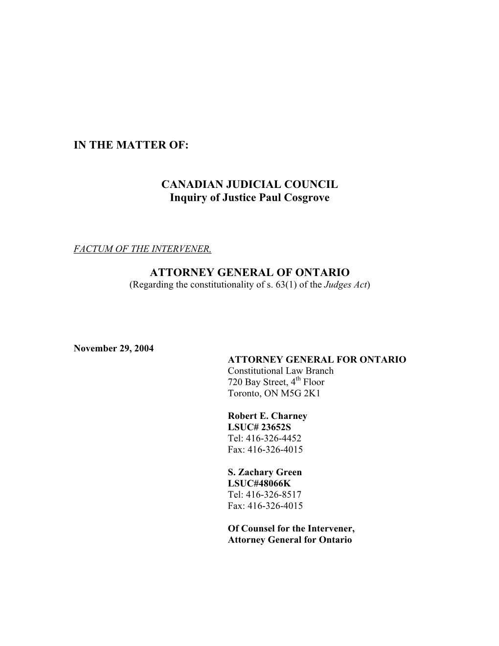 Factum of the Attorney General of Ontario