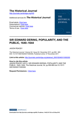 The Historical Journal SIR EDWARD DERING, POPULARITY, and THE