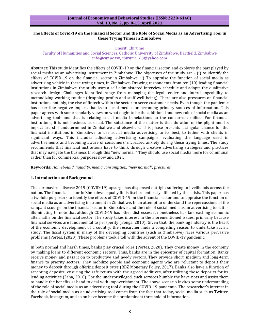 Journal of Economics and Behavioral Studies (ISSN: 2220-6140) Vol