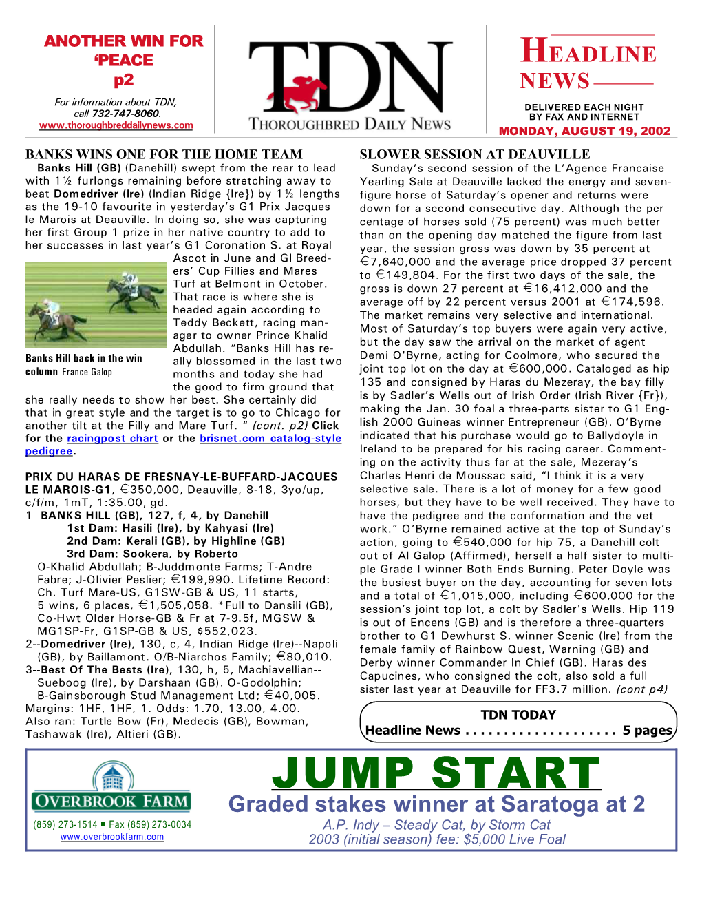 JUMP START Graded Stakes Winner at Saratoga at 2 (859) 273-1514 P Fax (859) 273-0034 A.P