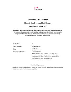 Ponesimod / ACT-128800 Chronic Graft Versus Host Disease Protocol AC-058C202