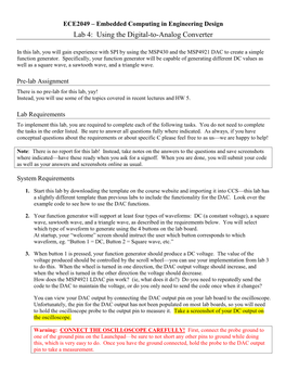 Lab 4: Using the Digital-To-Analog Converter