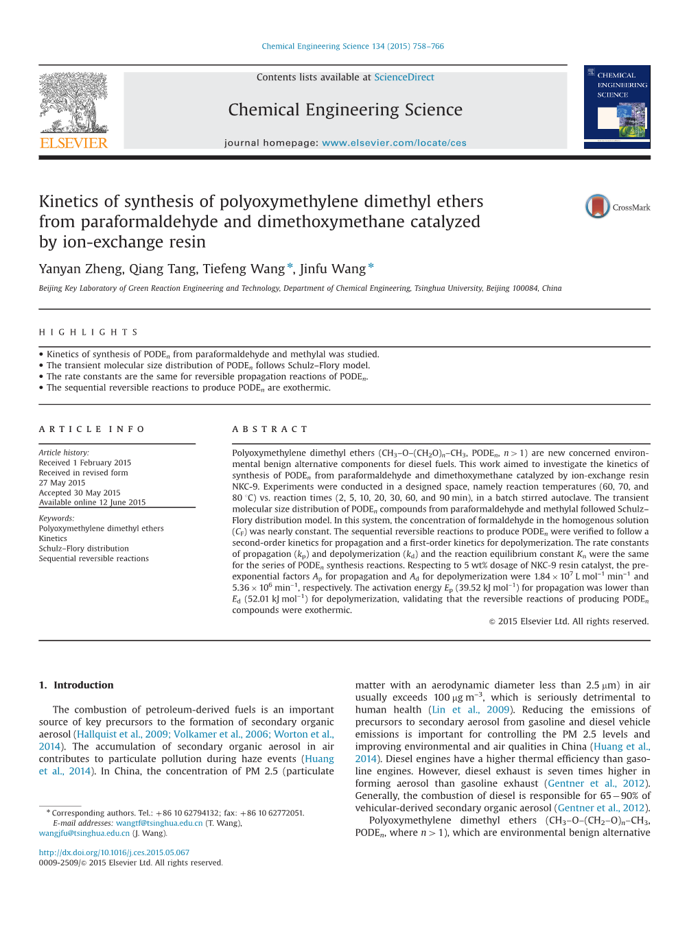 Kinetics of Synthesis of Polyoxymethylene Dimethyl Ethers from Paraformaldehyde and Dimethoxymethane Catalyzed by Ion-Exchange Resin