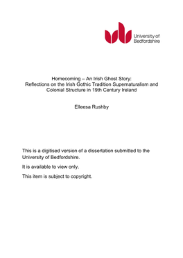 An Irish Ghost Story: Reflections on the Irish Gothic Tradition Supernaturalism and Colonial Structure in 19Th Century Ireland