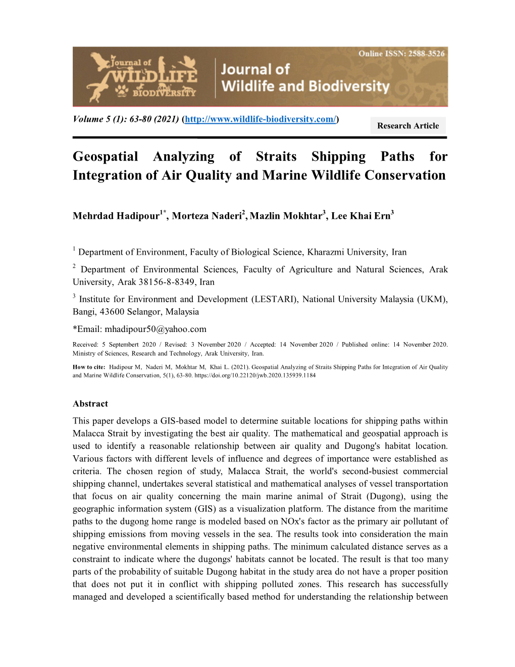 Geospatial Analyzing of Straits Shipping Paths for Integration of Air Quality and Marine Wildlife Conservation