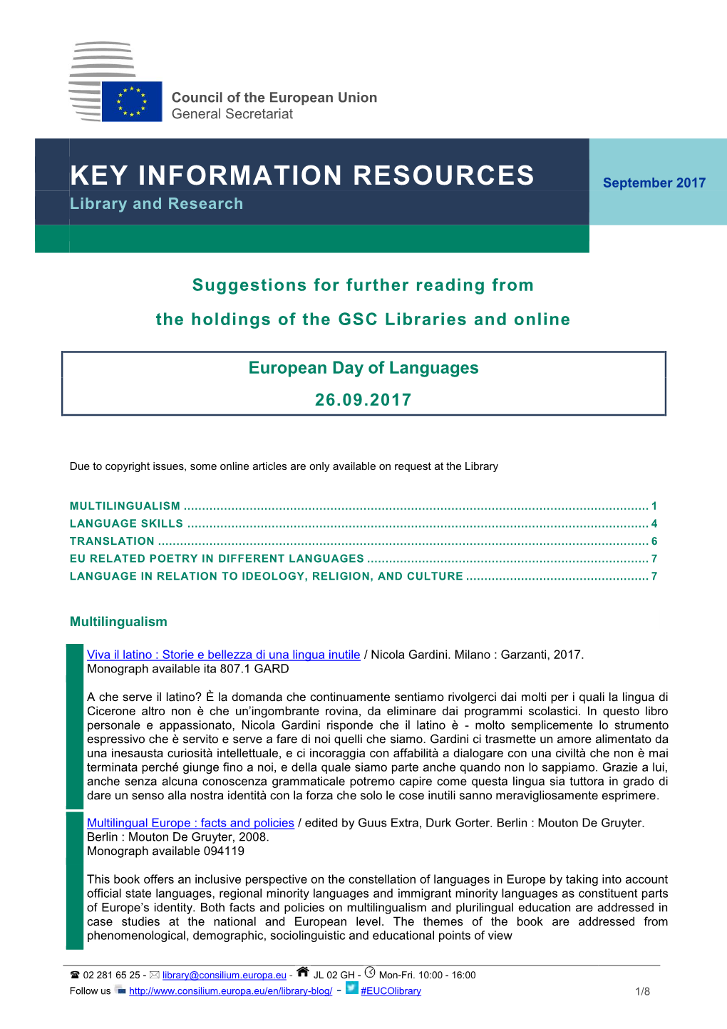 KEY INFORMATION RESOURCES September 2017 Library and Research