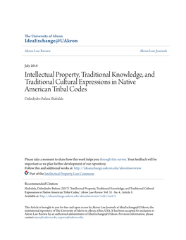 Intellectual Property, Traditional Knowledge, and Traditional Cultural Expressions in Native American Tribal Codes Dalindyebo Bafana Shabalala
