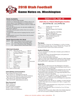 2018 Utah Football Game Notes Vs