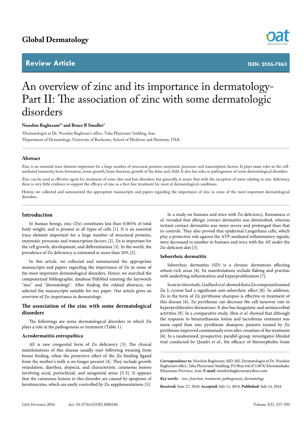 An Overview of Zinc and Its Importance in Dermatology- Part II