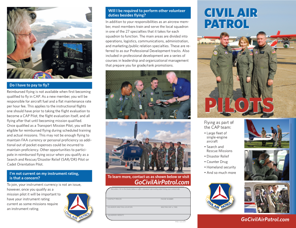 PILOTS Become a CAP Pilot, the Flight Evaluation Itself, and All Flying After That Until Becoming Mission Qualified