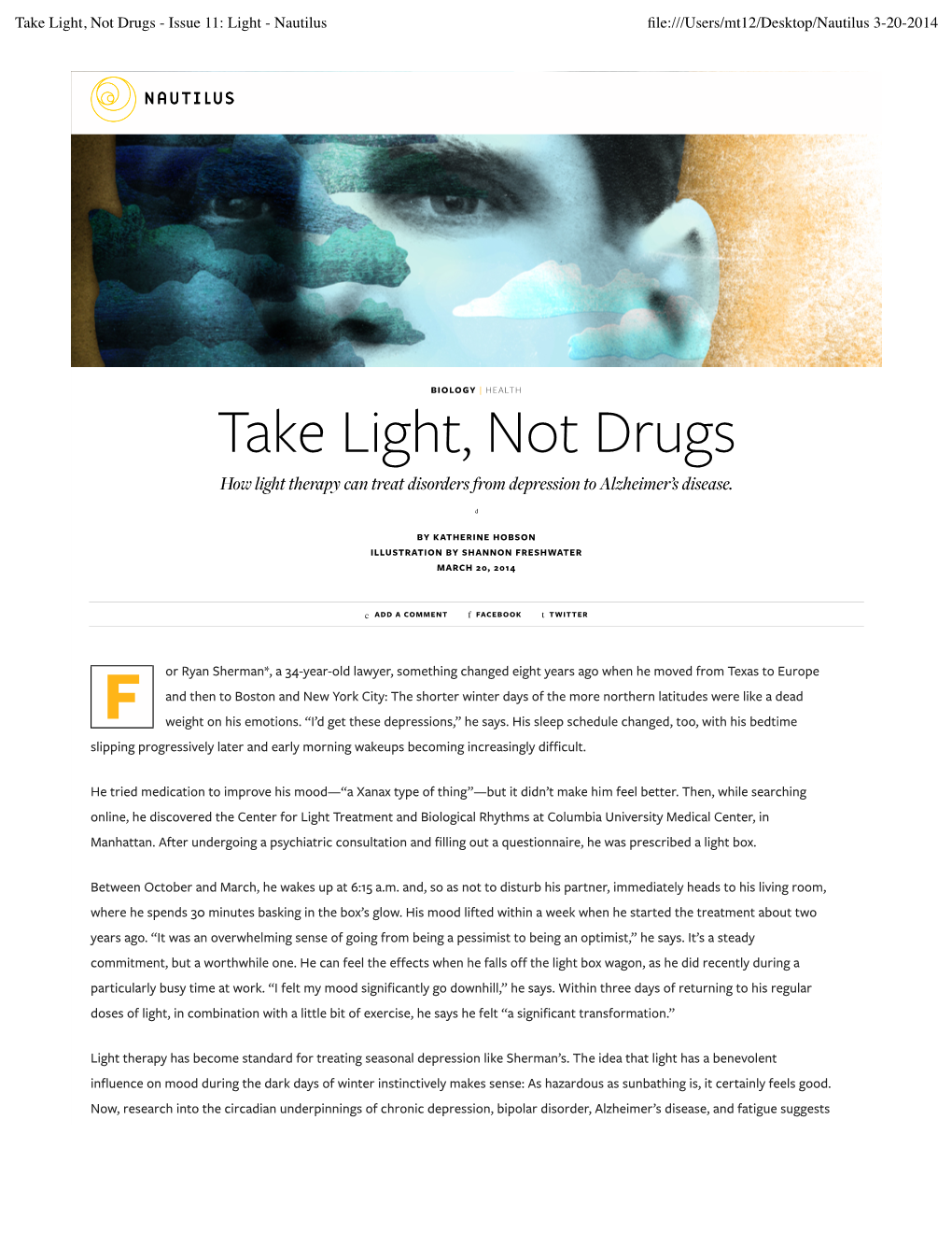 Take Light, Not Drugs - Issue 11: Light - Nautilus ﬁle:///Users/Mt12/Desktop/Nautilus 3-20-2014
