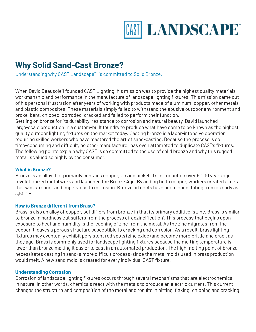 Why Solid Sand-Cast Bronze? Understanding Why CAST Landscape™ Is Committed to Solid Bronze