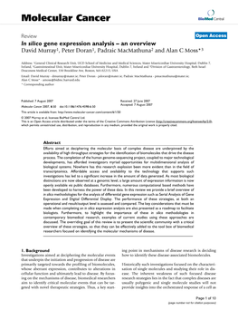 In Silico Gene Expression Analysis–An Overview