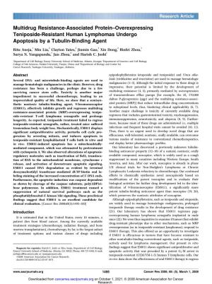 Multidrug Resistance-Associated Protein–Overexpressing Teniposide-Resistant Human Lymphomas Undergo Apoptosis by a Tubulin-Binding Agent