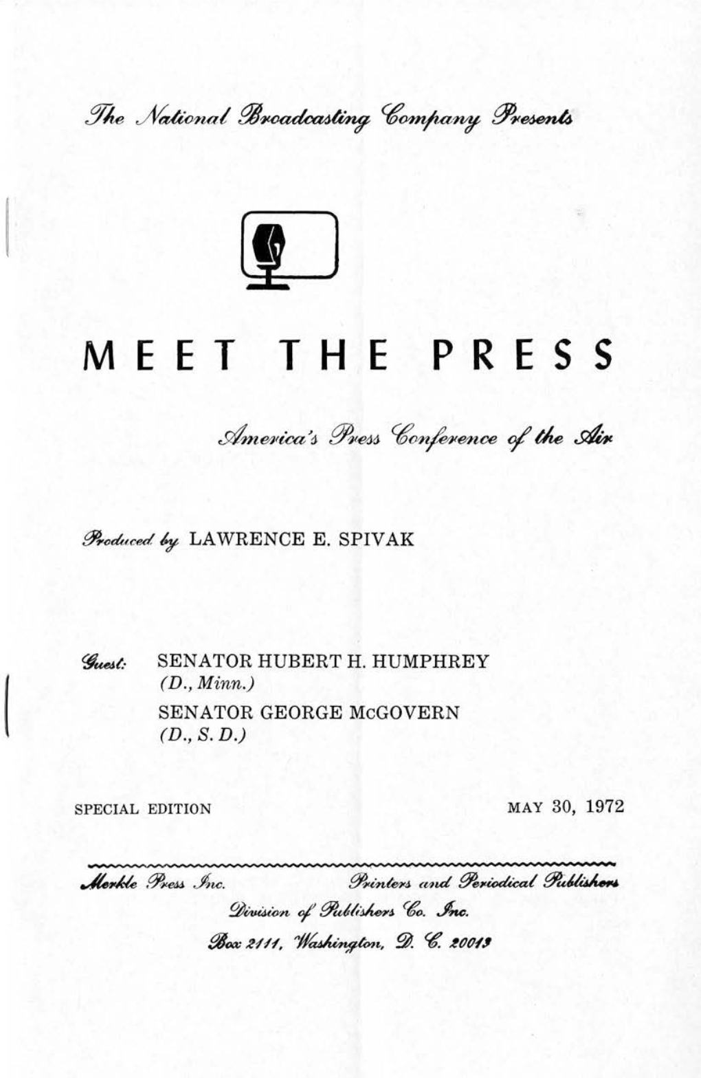 Humphrey and George Mcgovern Special Edition, May 30, 1972