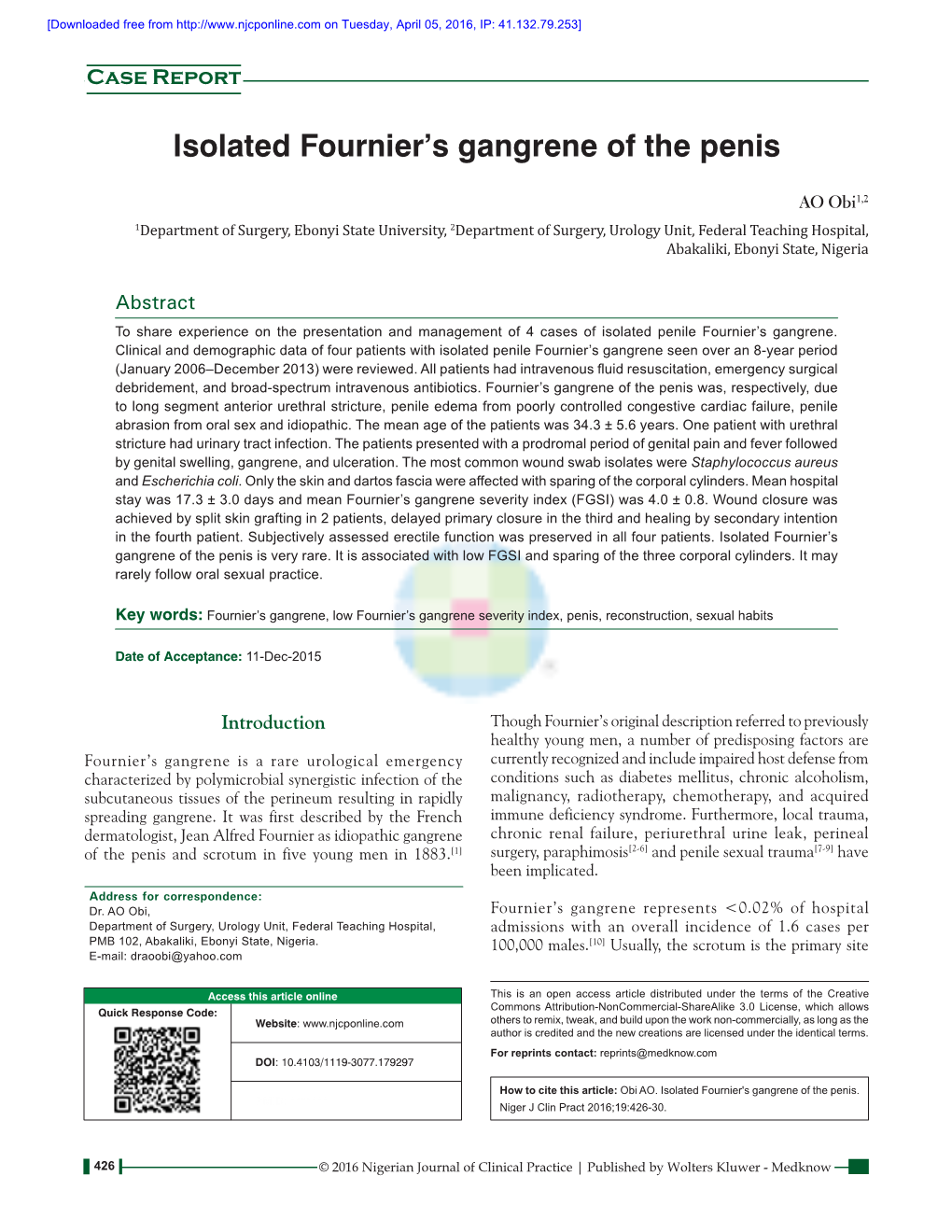 Isolated Fournier's Gangrene of the Penis