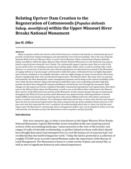 Relating Upriver Dam Creation to the Regeneration of Cottonwoods (Populus Deltoids Subsp