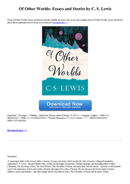 Of Other Worlds: Essays and Stories by CS Lewis