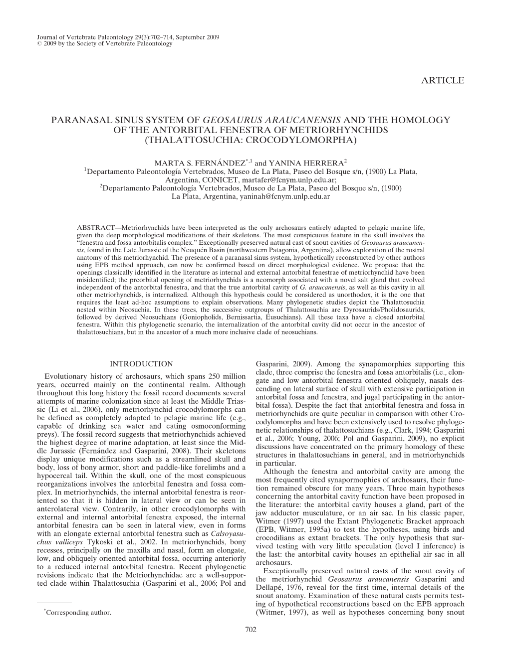 Article Paranasal Sinus System of Geosaurus