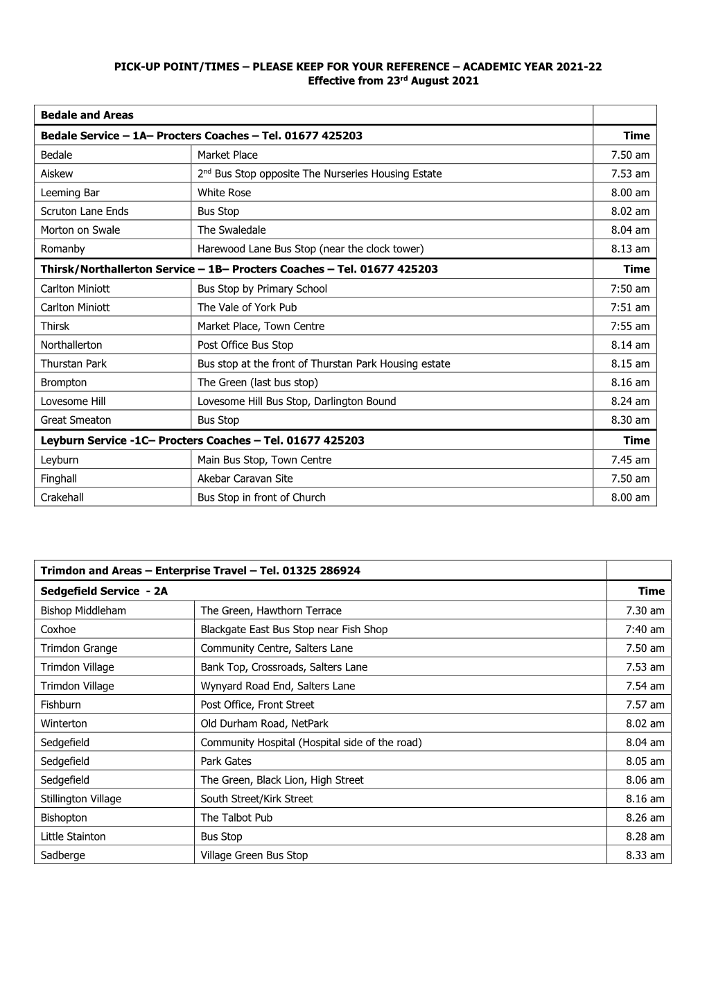 College Bus Timetable – 2021/22