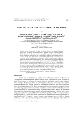 Study of Vacuum and Freeze Drying of Bee Honey THERMAL SCIENCE: Year 2020, Vol