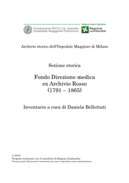 Fondo Direzione Medica Ex Archivio Rosso (1791 – 1865)