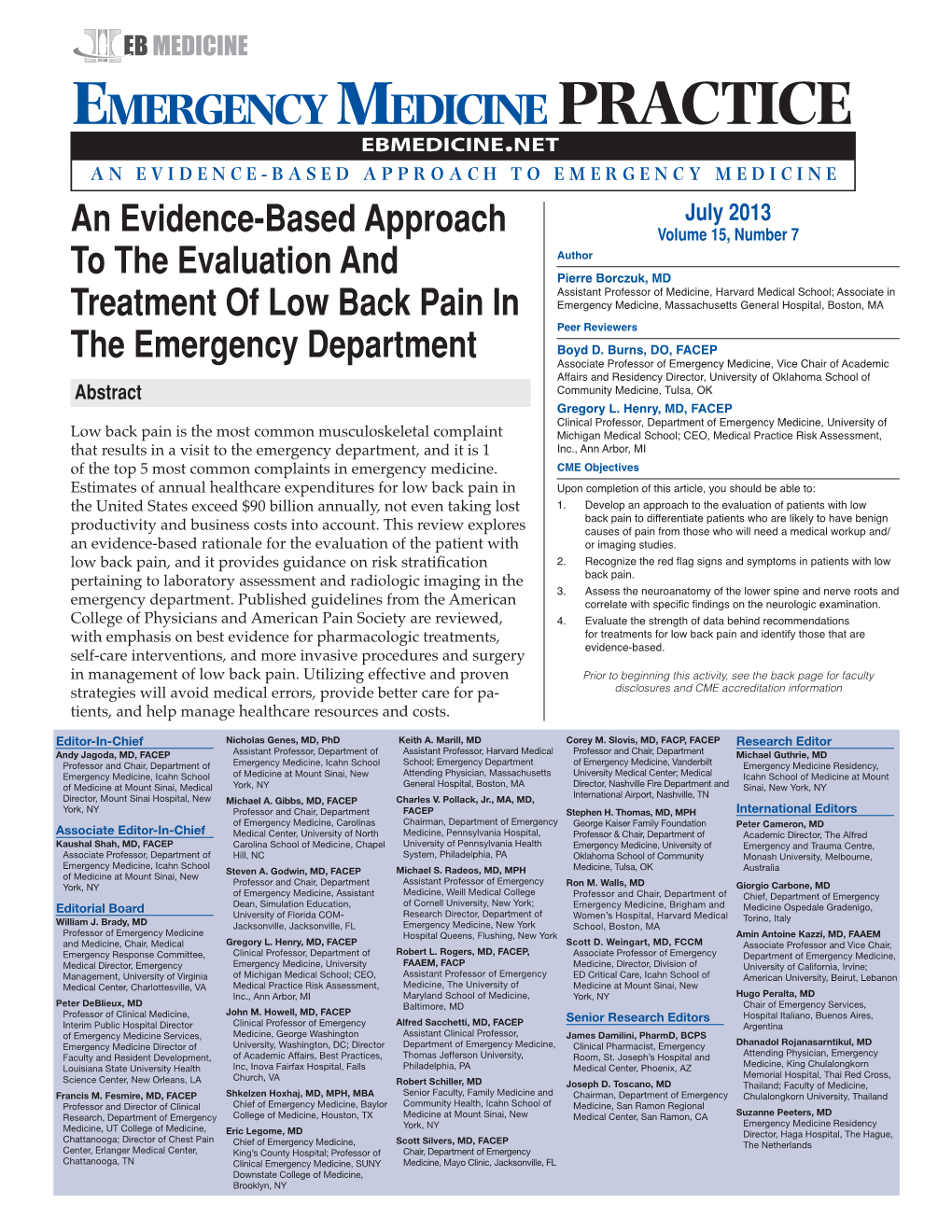 An Evidence-Based Approach to the Evaluation and Treatment of Low