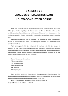 Annexe 2 • Langues Et Dialectes Dans L