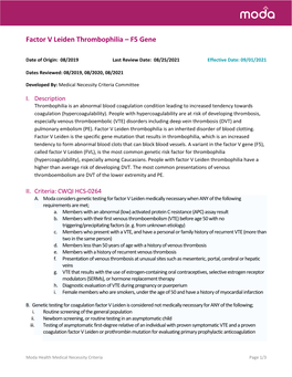 Factor V Leiden Thrombophilia – F5 Gene