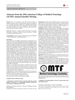 Abstracts from the 2016 American College of Medical Toxicology (ACMT) Annual Scientific Meeting