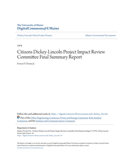 Citizens Dickey-Lincoln Project Impact Review Committee Final Summary Report Forrest P