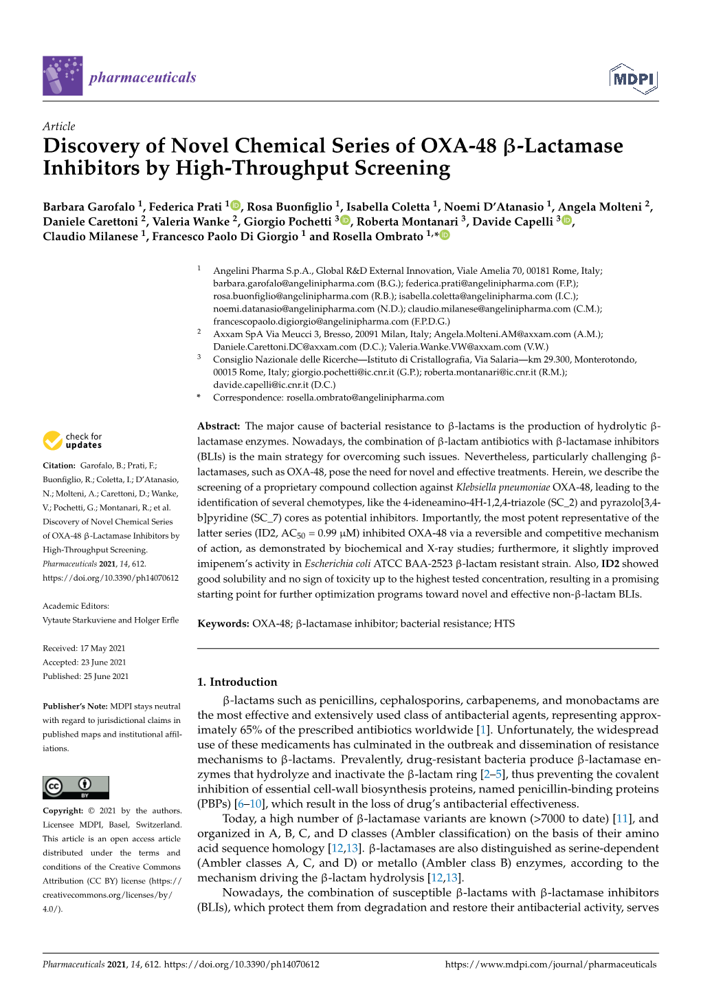 Discovery of Novel Chemical Series of OXA-48 -Lactamase Inhibitors By