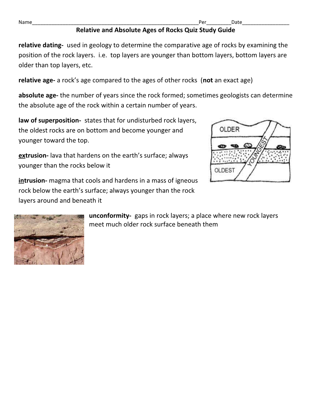 Relative and Absolute Ages of Rocks Quiz Study Guide