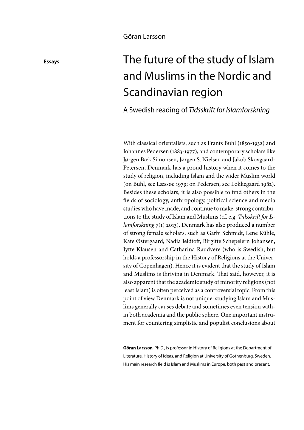 The Future of the Study of Islam and Muslims in the Nordic and Scandinavian Region