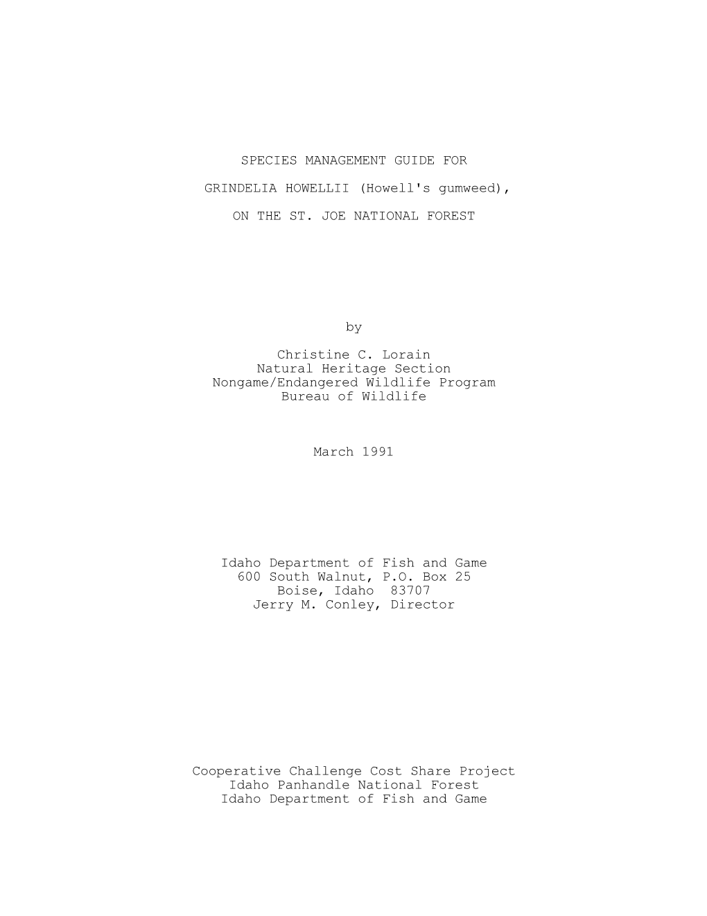 SPECIES MANAGEMENT GUIDE for GRINDELIA HOWELLII (Howell's Gumweed), on the ST