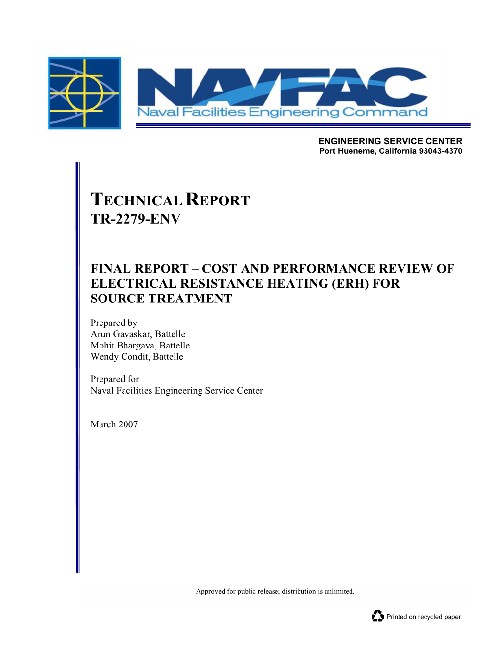 Cost and Performance Review of Electrical Resistance Heating (Erh) for Source Treatment